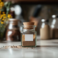 Gourmet Spice Jar With Minimal Label in a Kitchen Setting