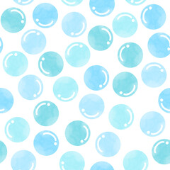 Watercolor blue bubble seamless pattern vector. Bubbles, soap, candy, gummy, gum, jelly. Geometric circle. Simple design for fabric, kid cloth, baby dress, card, cover, wrapping, paper, print, decor.
