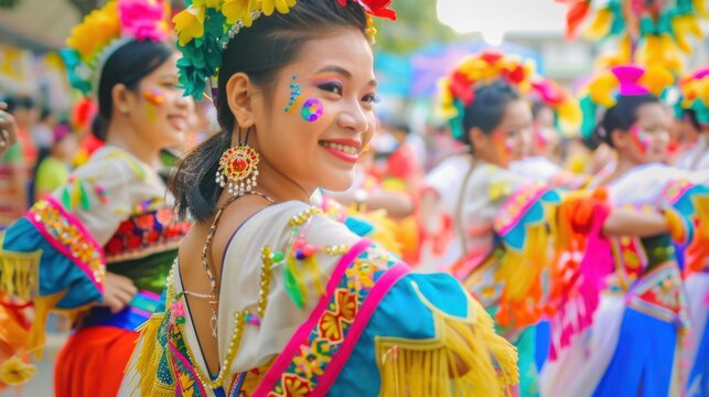 Cultural diversity celebrated through a cityscape where traditional festivals from different cultures converge in a colorful parade, Signifying cultural unity, photography style
