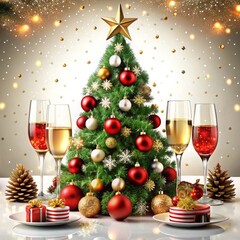 a christmas tree with a christmas tree and presents under it