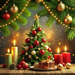 a christmas tree with a christmas tree and presents under it