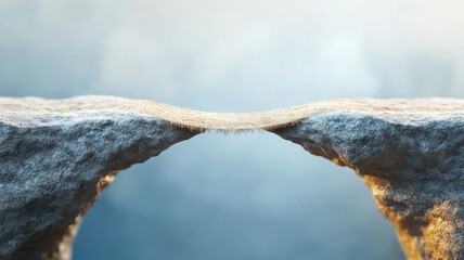 Fototapeta premium Narrow natural bridge links two rocky formations with misty background