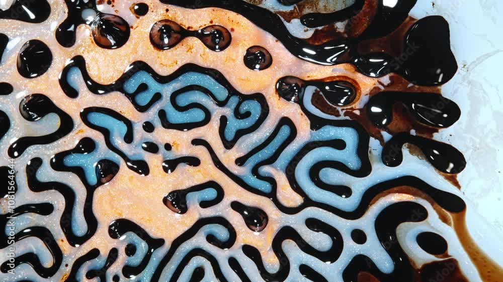 Poster abstract swirling pattern of colorful liquids mixing in a close-up view