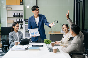  Young business creative team are brainstorming planning discussing while sitting in creative business discussing work