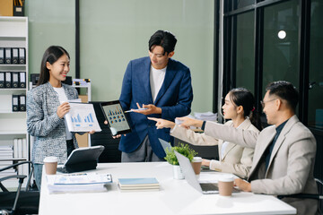  Young business creative team are brainstorming planning discussing while sitting in creative business discussing work