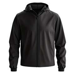 A black hooded jacket designed for casual wear and outdoor activities.