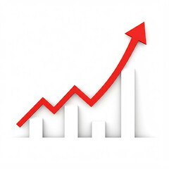 Red upward arrow graph showing rising trend, cut out