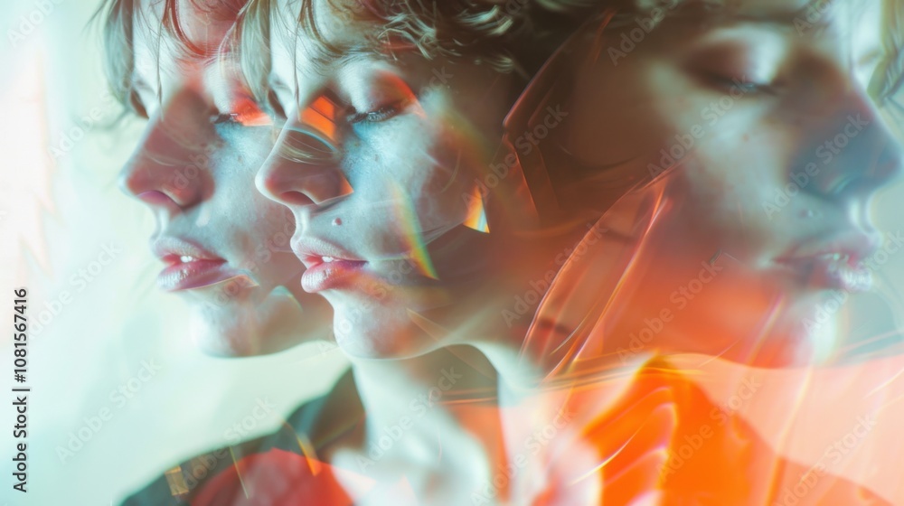 Poster gender fluidity depicted through a series of reflections in mirrors showing individuals embracing di
