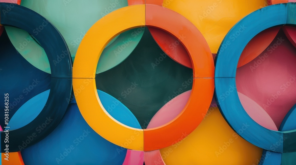 Poster Harmony in diversity, illustrated through overlapping circles in harmonious shades, symbolizing cooperation and unity