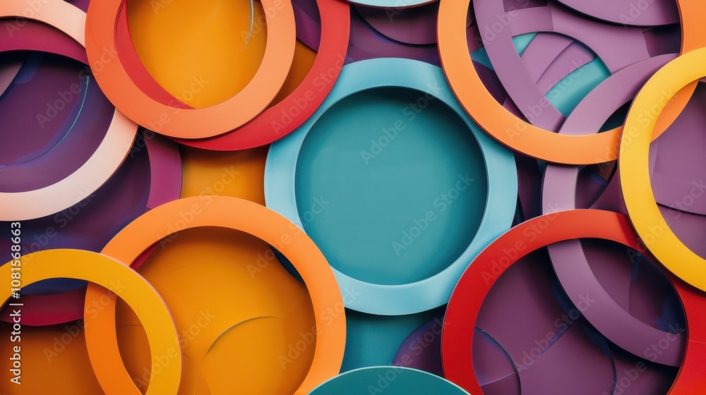 Poster Harmony in diversity, with overlapping circles in harmonious shades, symbolizing cooperation and unity