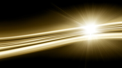 Abstract golden light with bright rays and a wavy pattern on a black background.