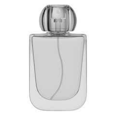 Round-bottom glass perfume bottle, transparent, no design, isolated for mockups
