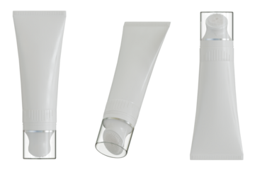 Blank white cosmetic tubes with Transparent Lid for mockup, isolated and shown from different angles