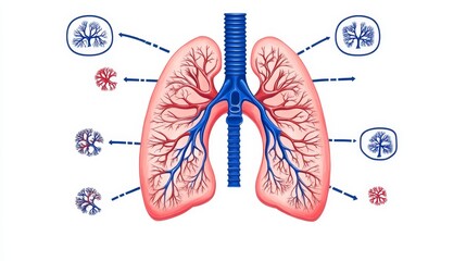 Human Lungs Anatomy Respiratory System Bronchial Tree Alveoli Blood Vessels Healthcare Medical