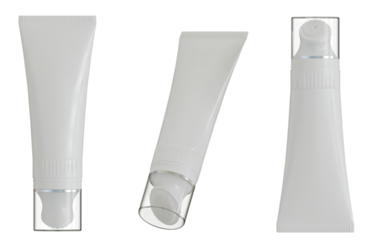 Blank white cosmetic tubes with Transparent Lid for mockup, isolated and shown from different angles