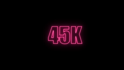 Glowing neon number  49k red  color with black background. neon style.,  subscribers celebration.	Followers, neeon Letters on black Background, Vector Illustration
