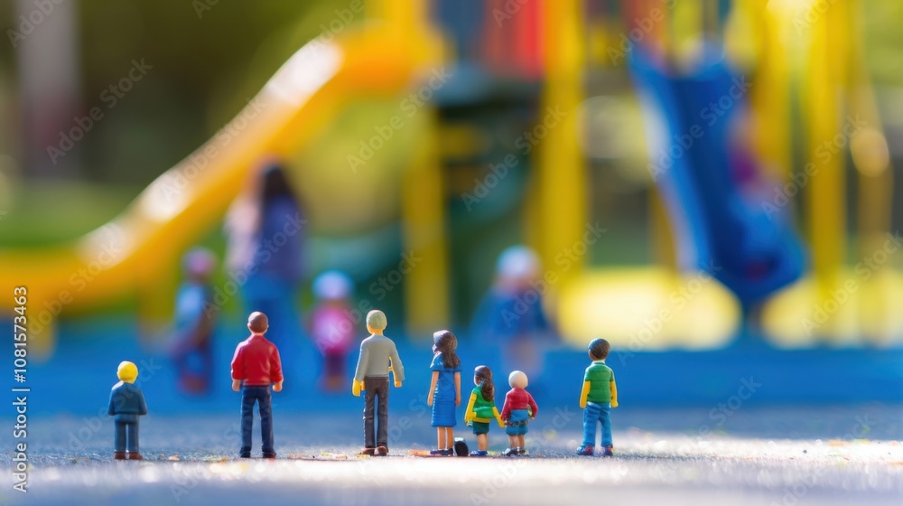 Poster miniature figures of different ethnicities and abilities positioned against a softly blurred school 