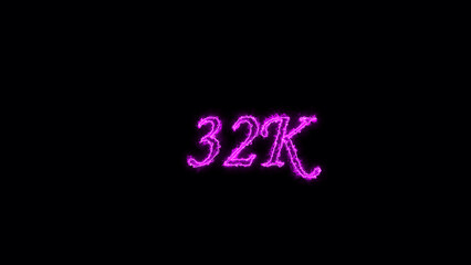 32K  text illustration.  Neon pink Color on dark Background.  Electric lighting text with animation on black background, 