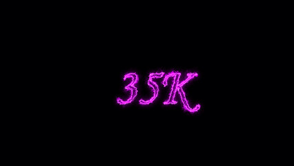 35K  text illustration.  Neon pink Color on dark Background.  Electric lighting text with animation on black background, 