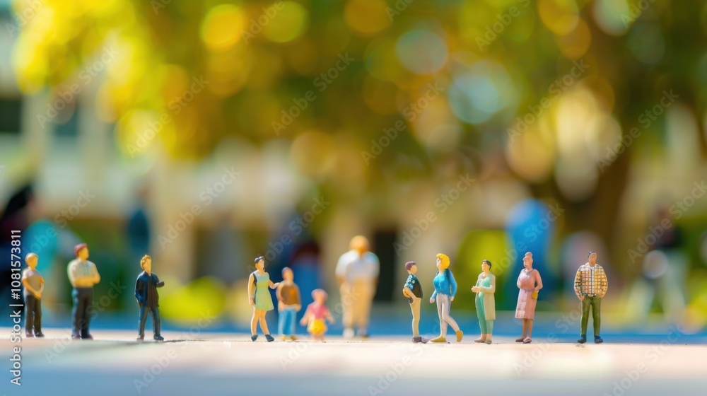 Poster miniature figures of different ethnicities and abilities positioned against a softly blurred univers
