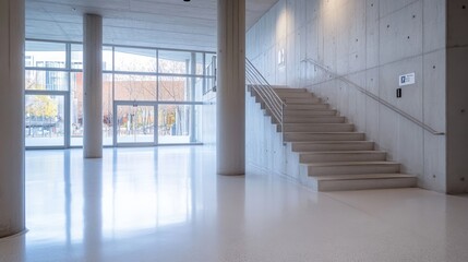 Contemporary Interior Space Showcasing Brutalist Architecture Features with Raw Concrete Walls, Minimalist Design Elements, and Abundant Natural Light