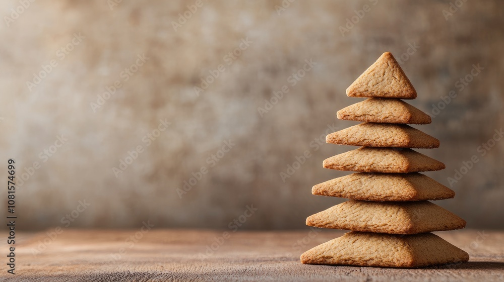 Poster triangular cookies stacked to resemble christmas tree rustic background