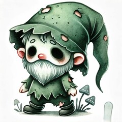 Fototapeta premium Whimsical watercolor gnome character enchanted forest illustration fantasy close-up magical creatures