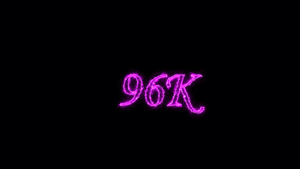 96K  text illustration.  Neon pink Color on dark Background.  Electric lighting text with animation on black background, 