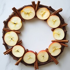 Rustic Wreath Made of Cinnamon Sticks and Sliced Apples for Seasonal Decor