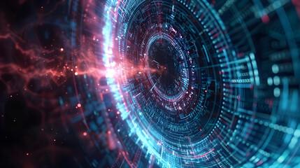 Fototapeta premium Abstract 3D Blue and Red Digital Interface Circle