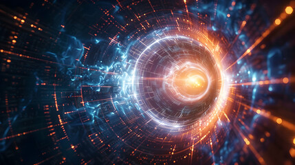 Fototapeta premium Abstract 3D Digital Tunnel with Glowing Lights
