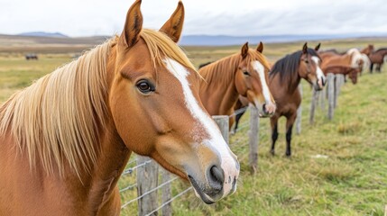 Obraz premium A Majestic Herd of Horses Grazing in the Vast Scenic Pastureland