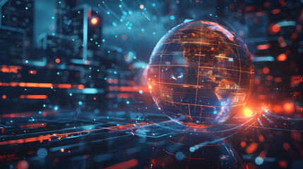 Fototapeta premium Futuristic 3D Globe Illustration with Circuitry and Lights