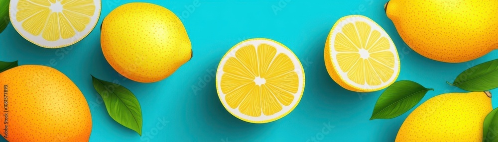Aufkleber Orange and lemon showdown flat design top view citrus theme cartoon drawing Splitcomplementary color scheme