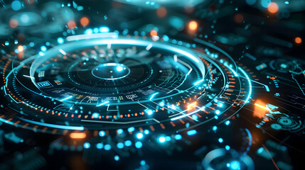 Abstract 3D Blue and Orange Futuristic Technology Interface Illustration