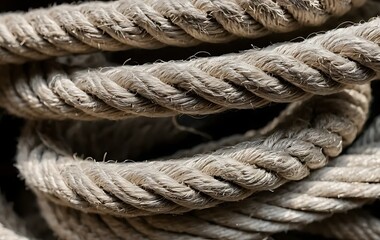 Fototapeta premium Close-Up of Weathered Rope Coils with Detailed Fibers and Warm Natural Light