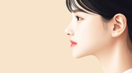 Naklejka premium Profile illustration of a young woman with soft features.