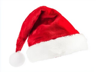 Festive Red Santa Hat with White Trim, Perfect for Holiday Cheer and Christmas Celebrations, Isolated on a Clean White Background