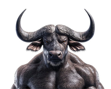 Strong bull with impressive muscular features. transparent background