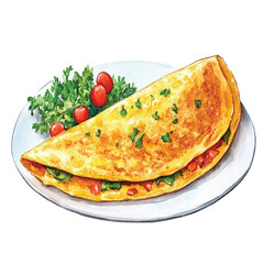  Omelet watercolor clipart illustration