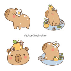 Groovy Capybara Collection, Vector illustration