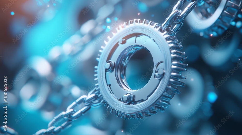 Poster kinetic motion and mechanical elements: a raw and personalized illustration of interconnected gears 