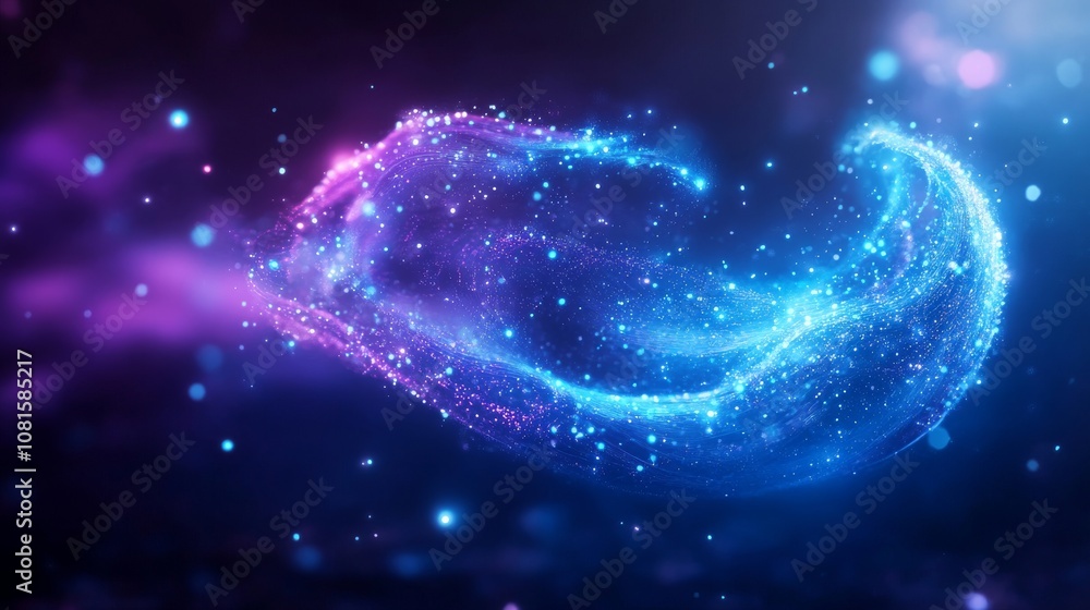 Poster Colorful Kinetic Energy Flowing Abstract Design with Vibrant Particles and Smooth Curves for Dynamic Visual Art and Digital Backgrounds
