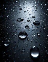 High-Resolution Water Droplets on Glossy Dark Surface with Highlighted Reflections