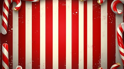 Candy cane-themed border with red and white stripes, surrounding a central blank copy space, glossy reflections, soft festive shadows, hd quality, vivid holiday colors. --ar 16:9