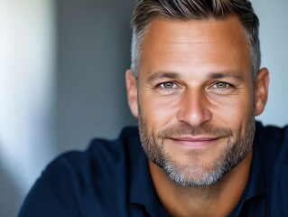 Obraz premium A man with a beard smiles at the camera