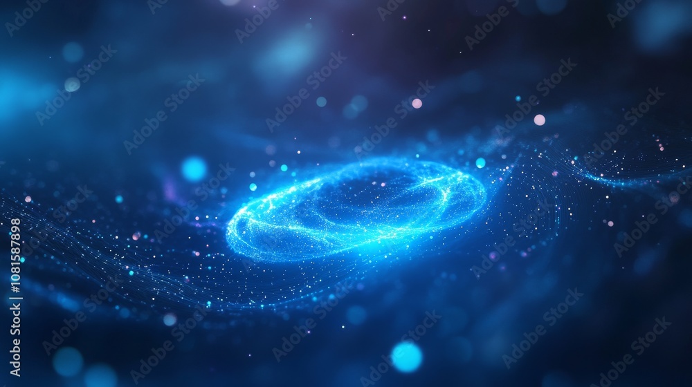 Poster abstract kinetic energy displaying blue light patterns against a deep space background for creative 