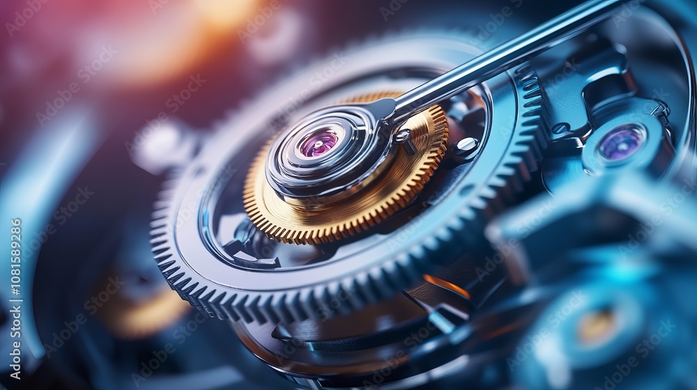 Poster intricate kinetic mechanism showcasing raw engineering brilliance with gears and cogs system in a mo