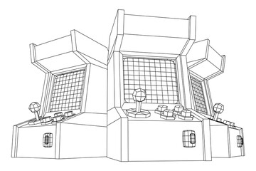 Arcade retro game machine. Wireframe low poly mesh vector illustration.