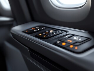 Obraz premium Closeup of airplane seat controls with light settings